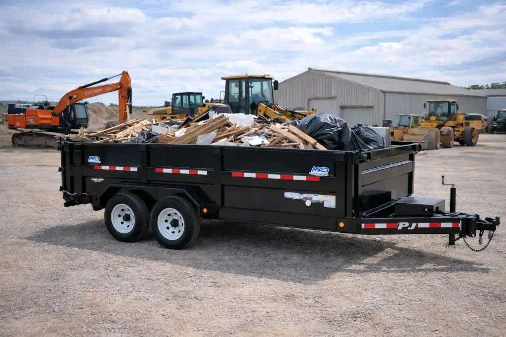 Trailer filled with construction debris
